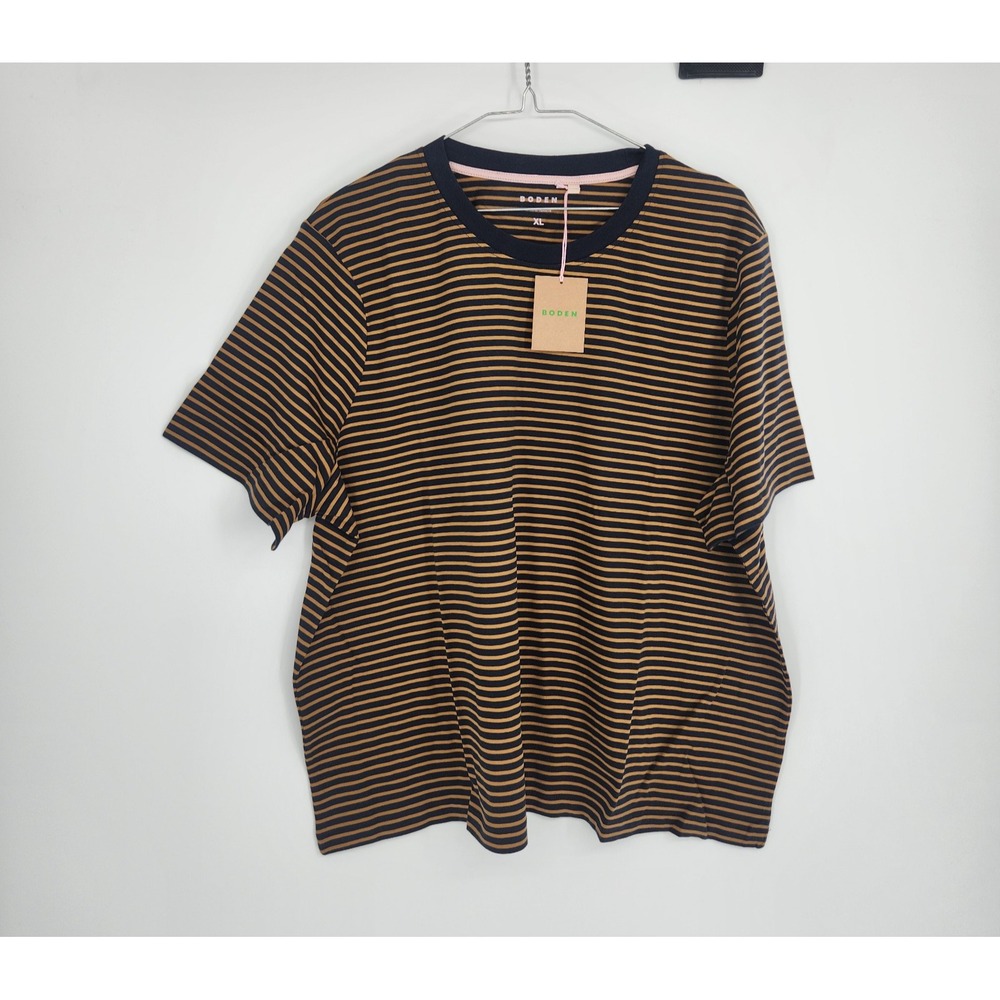 Boden Women's XL Dijon Navy Stripe Cotton Crew Neck T-Shirt NWT